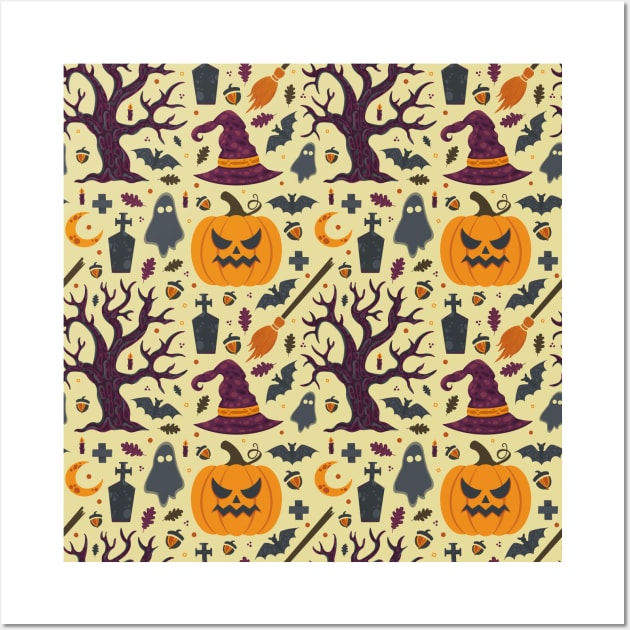 Creepy Pumpkin Halloween Pattern Wall Art by Simplulina